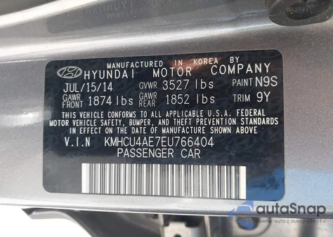 2014 Hyundai Accent Gls z USA, uszkodzony, nr VIN KMHCU4AE7EU766404